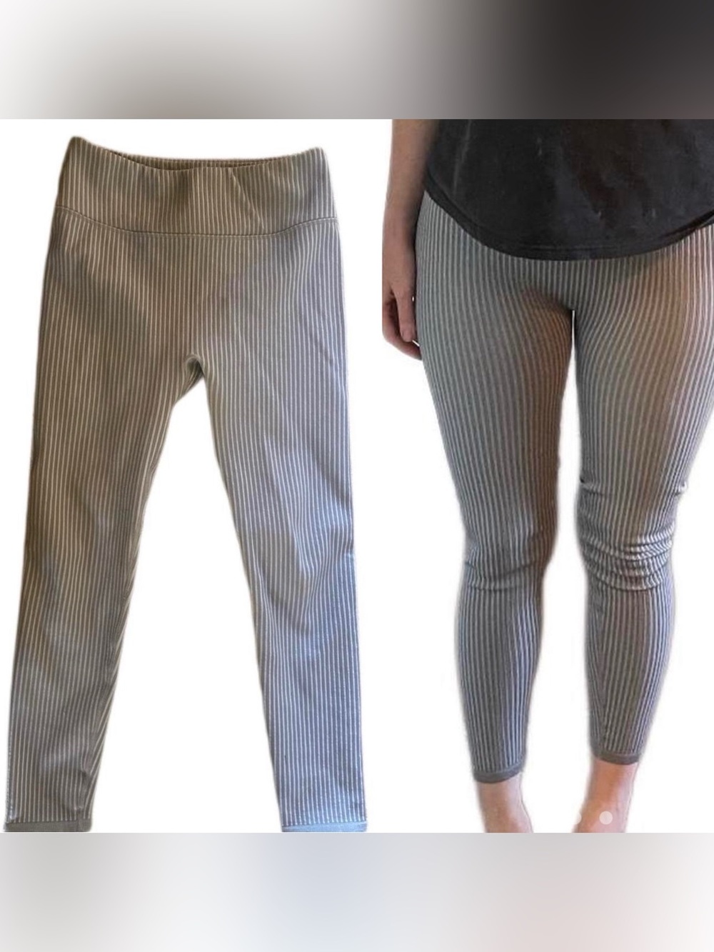 Thick ribbed grey blue leggings pants Sz medium